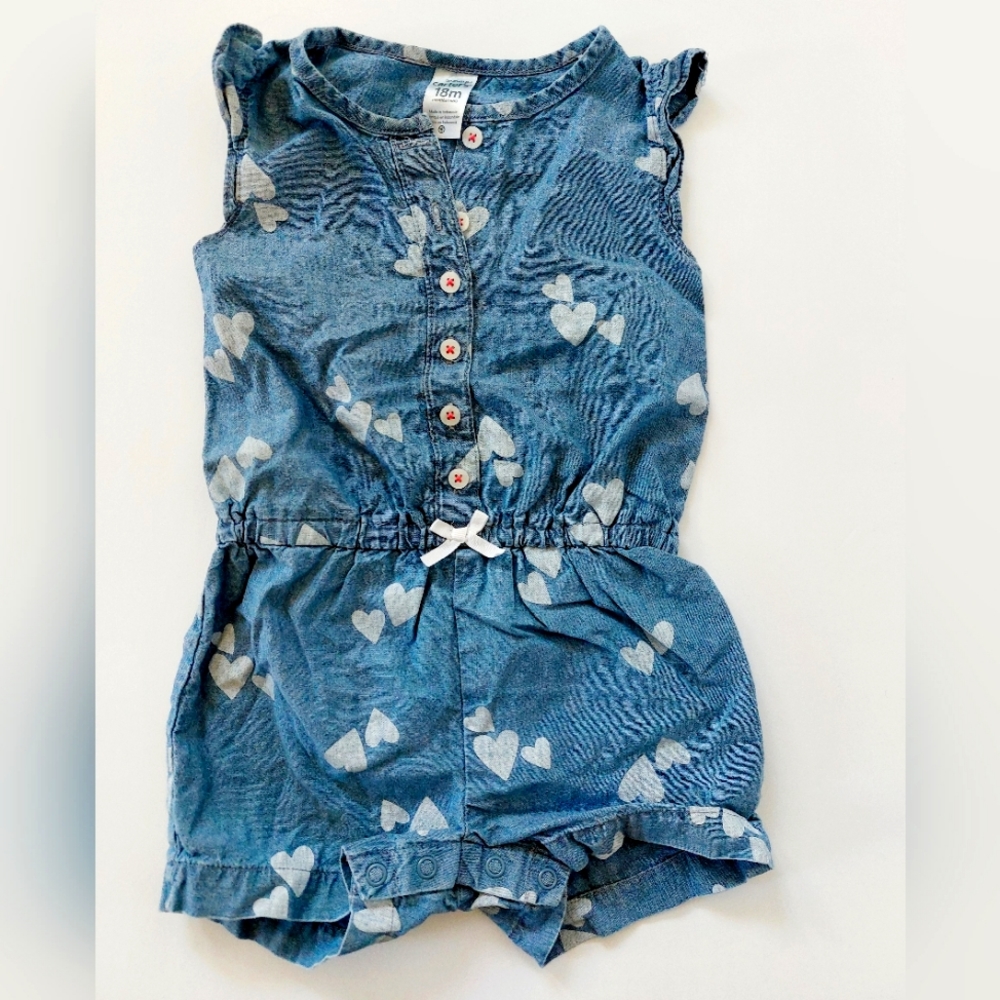 Heart Valentine Love Chambray‎ Romper Shorts Size 18 months Carters